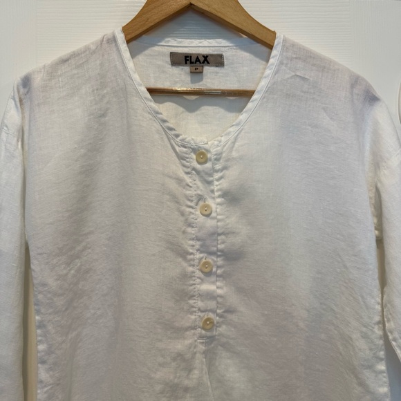 FLAX Long Tunic Top White 100% Linen Size P XS  Long Sleeves Summer Lagenlook - Picture 3 of 8